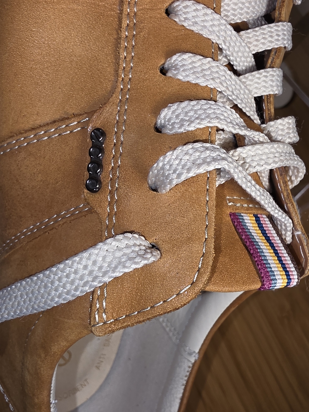 Ecco Women's Tan Suede Lace-Up Sneakers with White Laces and Striped Tongue - Picture 8 of 16